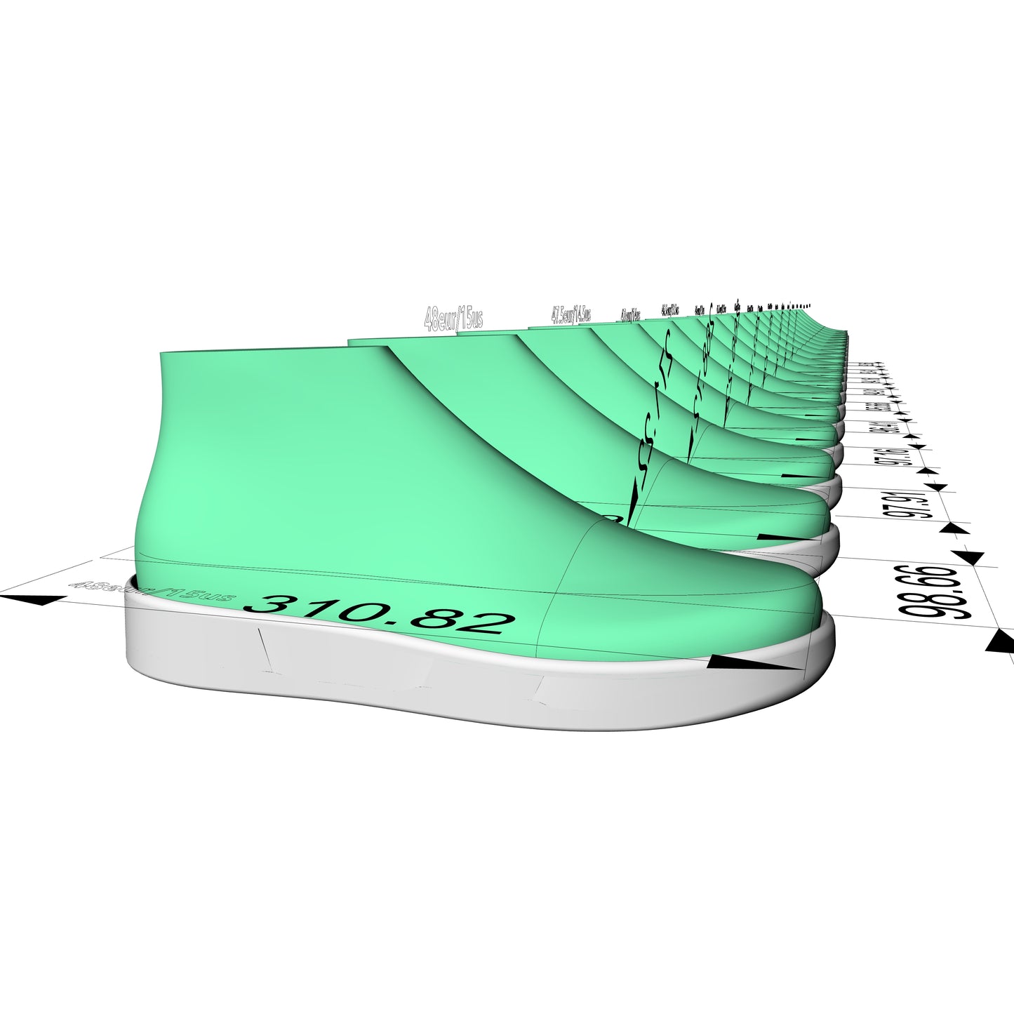 SB Dunk Sneaker Shoe Last 3D Model Pack - Sizes 39 to 48 - STL and IGS Files for Basket & Footwear Design