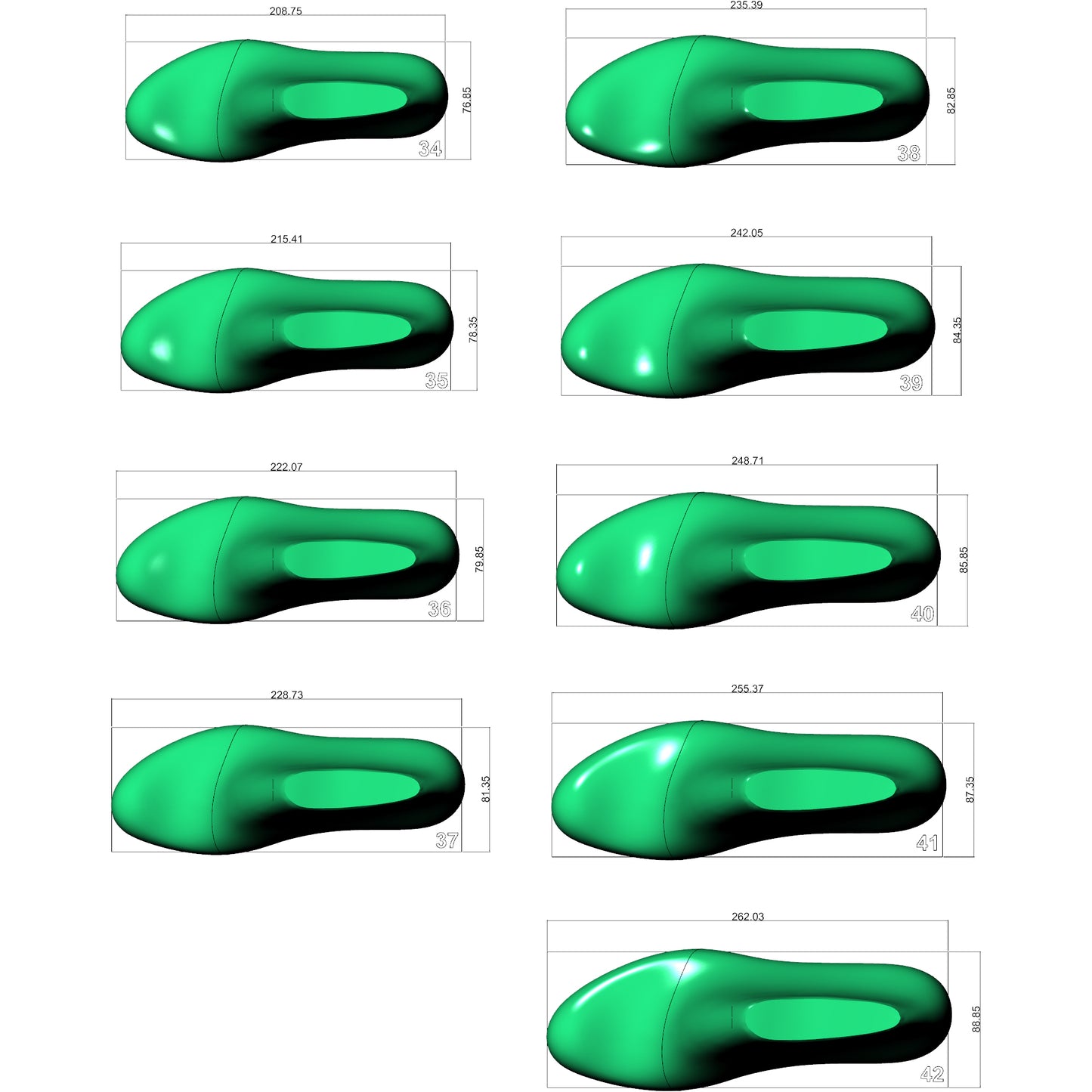 Professional Women's High Heel Round Toe Shoe Last 3D Model Pack – Sizes 35 to 42 EUR (STL & IGS)