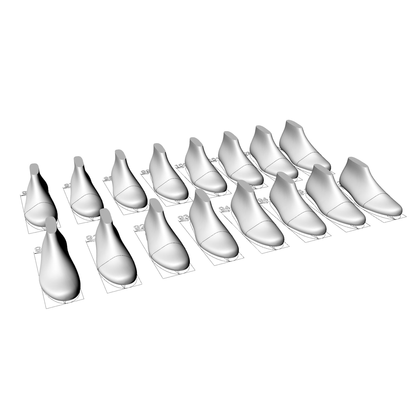 Sport Shoe Last 3D Model Pack - Sizes 39 to 48 - STL and  IGS Files for Athletic Sneaker Design